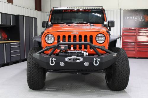 Fishbone Offroad - FISHBONE JK Front Bumper, Steel, Textured Black Powder Coat, Fits JK 07-17 (FB22068)