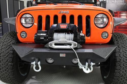 Fishbone Offroad - FISHBONE JK Front Stubby Bumper with Winch Mount, Accepts OE Fog Lights, Black Powder Coated Fits 07-17 JK (FB22045)