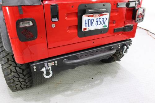 Fishbone Offroad - FISHBONE TJ Piranha Rear Bumper with Step, Black Textured Powder Coated, Steel, Fits 97-06 TJ (FB22072)