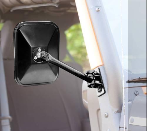 Rugged Ridge - Rugged Ridge Quick Release Mirror Kit, Rectangular, Black; 97-18 Wrangler TJ/JK - 11025.12