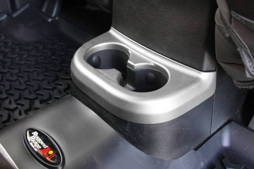 Rugged Ridge - Rugged Ridge Cup Holder Trim, Brushed Silver, 2nd Row; 11-18 Jeep Wrangler JK - 11152.18