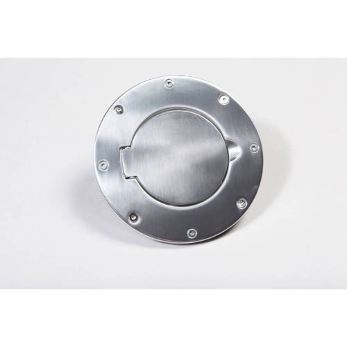 Rugged Ridge - Rugged Ridge Gas Cap Door, Non-Locking, Polished Aluminum; 97-06 Jeep Wrangler TJ - 11425.01