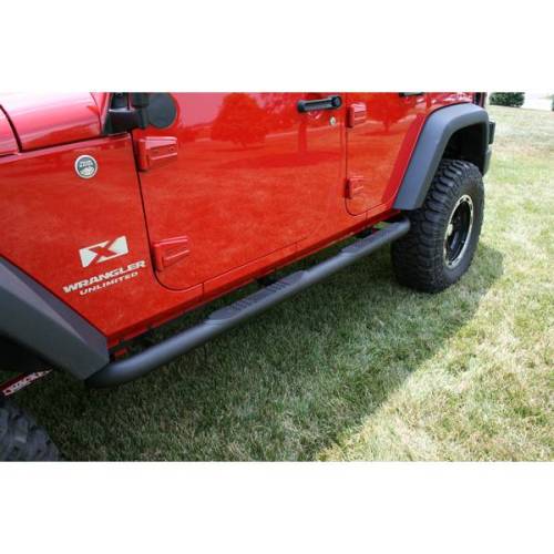 Rugged Ridge - Rugged Ridge Tube Side Step Kit Round 3 Inch Black | 07-18 Jeep Wrangler 4 Door - 11591.06