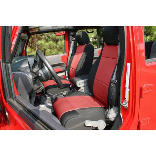 Rugged Ridge - Rugged Ridge Seat Cover Kit Front Neoprene Black/Red | 07-10 Jeep Wrangler JK - 13214.53