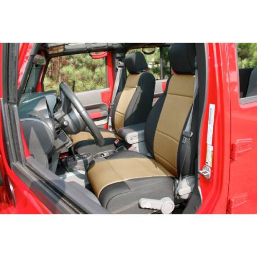 Rugged Ridge - Rugged Ridge Seat Cover Kit Front Neoprene Black/Tan | 11-18 Jeep Wrangler JK - 13215.04