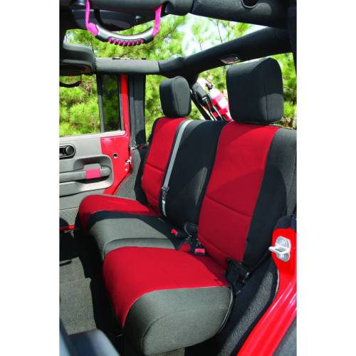 Rugged Ridge - Rugged Ridge Seat Cover Rear Neoprene Black/Red | 07-18 Jeep Wrangler JKU - 13264.53