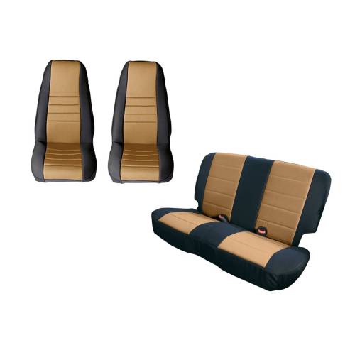 Rugged Ridge - Rugged Ridge Seat Cover Kit Black/Tan | 80-90 Jeep CJ/Wrangler YJ - 13290.04