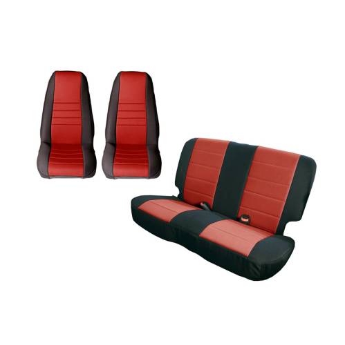 Rugged Ridge - Rugged Ridge Seat Cover Kit Black/Red | 80-90 Jeep CJ/Wrangler YJ - 13290.53