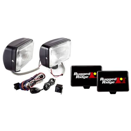 Rugged Ridge - Rugged Ridge Light Kit Halogen 5 Inch x 7 Inch Black Steel Housing 2 Piece - 15207.55