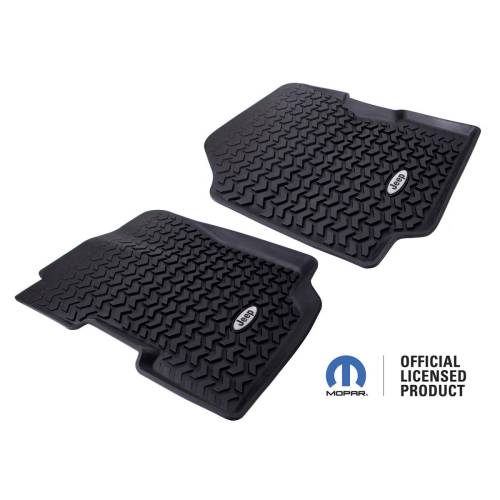 Rugged Ridge - Rugged Ridge All Terrain Floor Liner Front Pair Black Jeep Logo | 76-95 CJ/YJ - DMC-12920.22