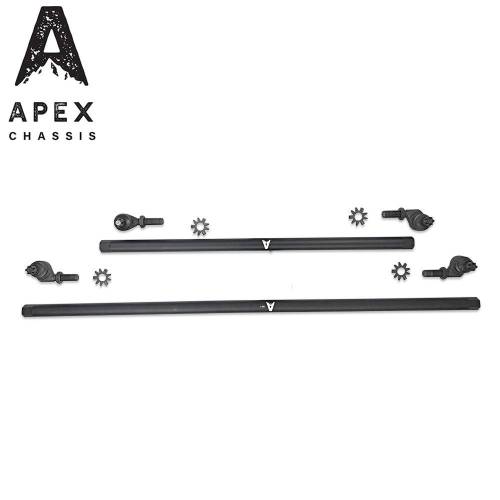 Apex Chassis - Apex Heavy Duty 1 Ton Tie Rod & Drag Link Assembly in Black Aluminum | 07-18 Jeep Wrangler JK JKU Rubicon Sahara Sport. - KIT150-NoFlip