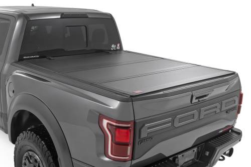 Rough Country - Rough Country Hard Tri-Fold Flip Up Bed Cover - 5'7" Bed - Ford F-150 (21-23)/F-150 Lightning (2022) - 49221550