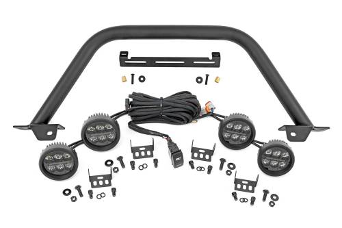 Rough Country - Rough Country Safari Bar - 3.5" Round LED (Quad) - Black - Amber DRL - OE Modular Steel - Ford Bronco 4WD (21-23) - 51112