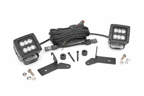 Rough Country - Rough Country LED Light - Hinge Mnt - 2" Black Pair - Jeep Gladiator JT/Wrangler 4xe/Wrangler JL (18-23) - 70052