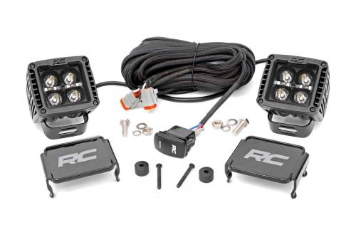 Rough Country - Rough Country Jeep 2-inch LED Cube Easy-Mount Kit (18-23 Wrangler JL / 20-23 Gladiator)-Black Series w/ White DRL - 70061