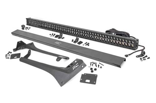 Rough Country - Rough Country Jeep 50-inch Straight LED Light Bar Upper Windshield Kit w/ Dual-Row Black Series LED - White DRL (20-22 Gladiator JT, 18-22 Wrangler JL) - 70067