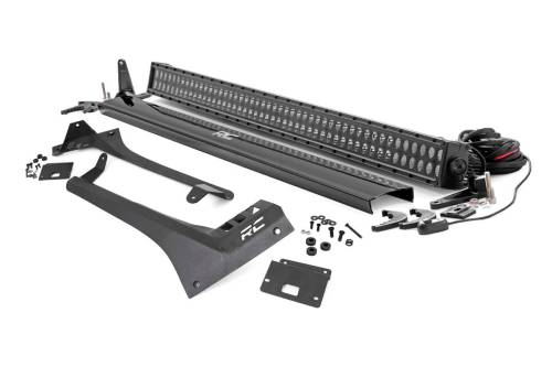 Rough Country - Rough Country Jeep 50-inch Straight LED Light Bar Upper Windshield Kit w/ Dual-Row Black Series LED (20-22 Gladiator JT, 18-22 Wrangler JL) - 70069