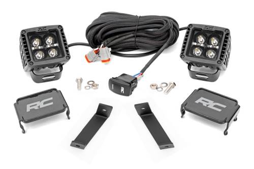 Rough Country - Rough Country LED Light Kit - Ditch Mount - 2" Black Pair - White DRL - Jeep Cherokee KL (14-21) - 70080