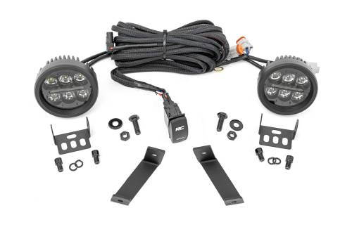 Rough Country - Rough Country LED Light Kit - Ditch Mount - Black Series Round - 3.5 Inch - Amber DRL - Jeep Cherokee KL (14-21) - 70083