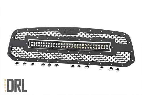 Rough Country - Rough Country Mesh Grille - 30" Dual Row LED - Black - Amber DRL - Ram 1500 (13-18 & Classic) - 70199BDA