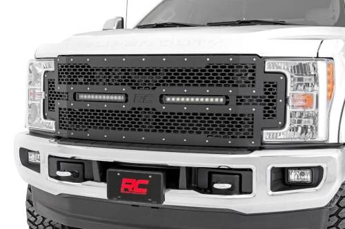 Rough Country - Rough Country Mesh Grille - 12" Dual Row LED - Black - Ford Super Duty (17-19) - 70216