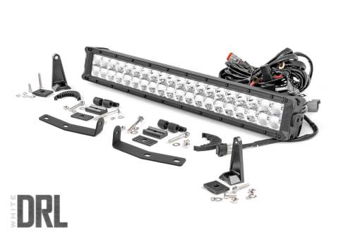 Rough Country - Rough Country LED Light - Bumper Mount - 20" Chrome Dual Row - White DRL - Nissan Titan XD (16-21) - 70646DRL