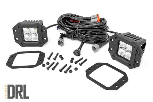 Rough Country - Rough Country Chrome Series LED Light Pair - 2 Inch - Flush Mount - Amber DRL - 70803DRLA