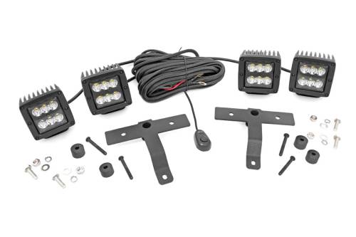 Rough Country - Rough Country Jeep Quad LED Light Pod Kit - Black Series (18-21 JL / 20-21 Gladiator) - 70822