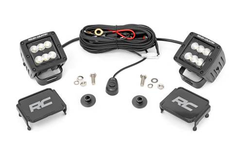 Rough Country - Rough Country LED Light - Ditch Mount - 2" Black Pair - Flood Pattern - Ford Bronco (21-23) - 71046