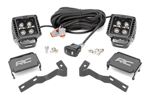 Rough Country - Rough Country LED Light Kit - Ditch Mount - 2" Black Pair - White DRL - Toyota Tacoma (16-23) - 71082