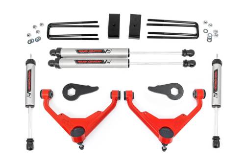 Rough Country - Rough Country 3 Inch Lift Kit - FT Code - V2 - Chevy/GMC 2500HD (01-10) - 859670RED