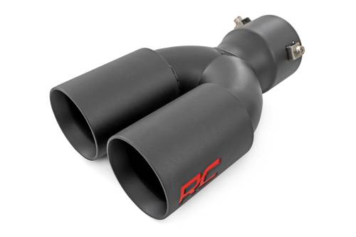 Rough Country - Rough Country Exhaust Tip - Black - Red RC Logo - 2.5-3 Inch Pipe Single Inlet - Dual Outlet - 96050