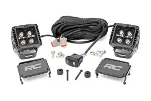 Rough Country Jeep 2-inch LED Cube Easy-Mount Kit - Black Series w/ Amber DRL (18-21 Wrangler JL / 20-21 Gladiator) - 70060