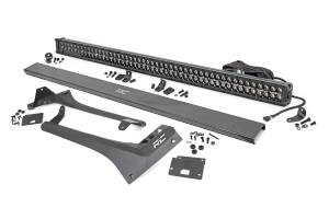 Rough Country Jeep 50-inch Straight LED Light Bar Upper Windshield Kit w/ Dual-Row Black Series LED - White DRL (20-22 Gladiator JT, 18-22 Wrangler JL) - 70067